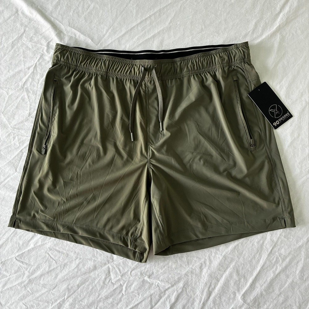 90 Degree by Reflex Mens XXL Olive Green Stretch Tech Endurance Shorts NWT